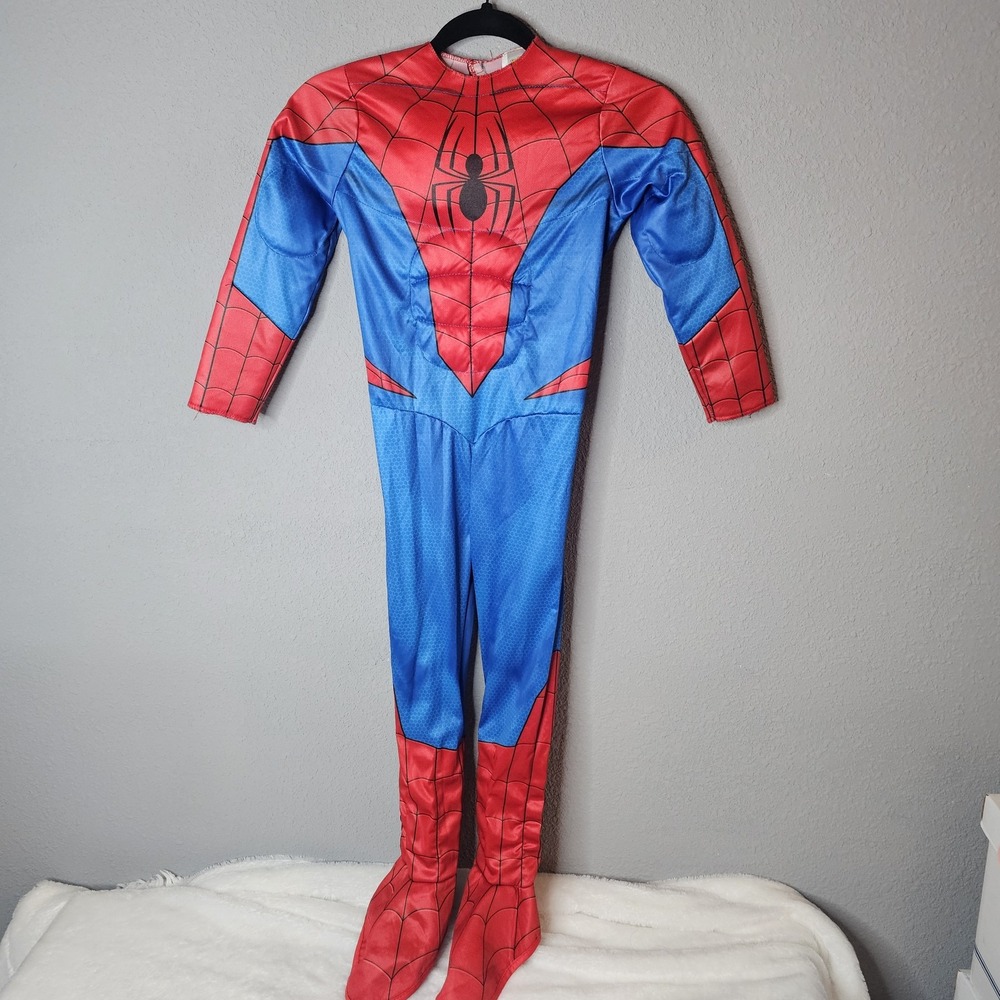 Marvel Spiderman Muscle Chest Costume Jumpsuit Red Blue Kids S 4-6 Halloween